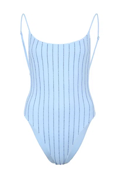 Mc2 Saint Barth Cecille Round Neck One Piece With Rhinestone Striped Embellishment In Blue