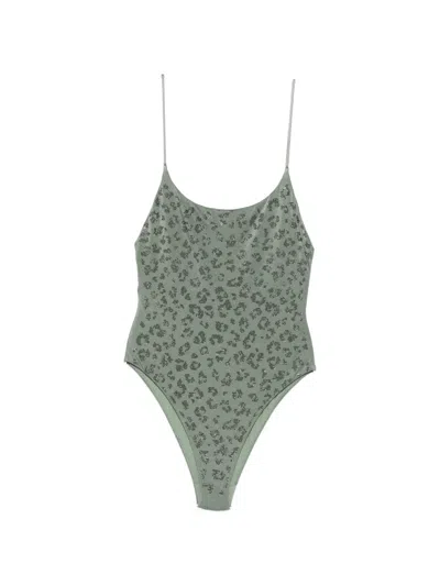 Mc2 Saint Barth Cecille Strass-embellished Leopard-print Swimsuit In Green