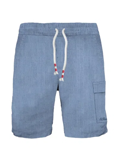 Mc2 Saint Barth Kids' Chambray Cargo Shorts In Blue
