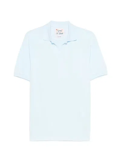 Mc2 Saint Barth Charles Piqué-weave V-neck T-shirt In Blue