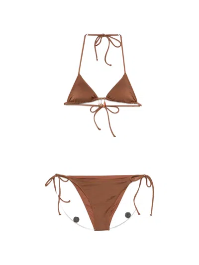 Mc2 Saint Barth Kids' Charm Triangle Bikini In Brown
