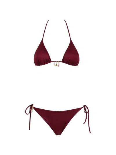 Mc2 Saint Barth Charm-embellished Bikini In Burgundy