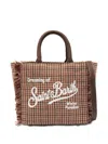 Mc2 Saint Barth Check-pattern Vanity Mini Wool Tote Bag In Brown