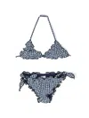 Mc2 Saint Barth Check-print Ruffle-detail Bikini In Blue