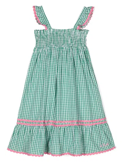 Mc2 Saint Barth Kids' Checked A-line Dress In Green