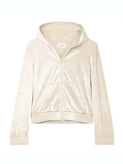 Mc2 Saint Barth Chenille Zip-up Hoodie In Ivory
