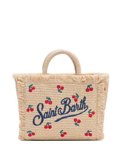 Mc2 Saint Barth Cherry Embroidered Tote Bag In Brown