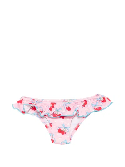 Mc2 Saint Barth Kids' Cherry-print Ruffled Bikini Bottoms In Pink