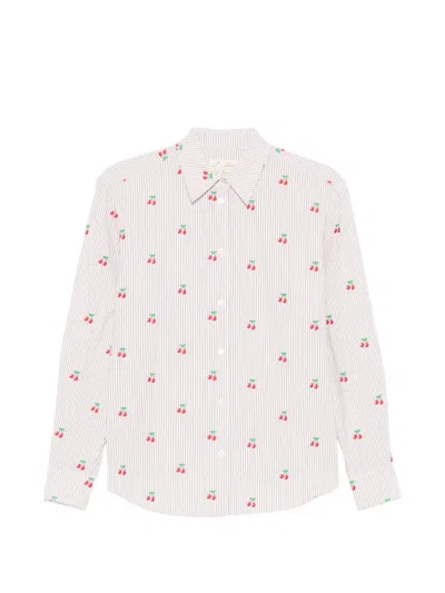Mc2 Saint Barth Cherry-print Striped Shirt In White