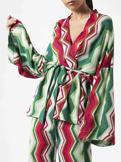 Mc2 Saint Barth Chevron Knitted Kimono Cardigan In Pink