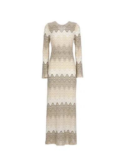 Mc2 Saint Barth Chevron-knit Midi Dress In Neutral