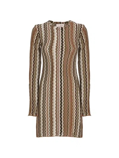 Mc2 Saint Barth Chevron-knit Mini Dress In Brown