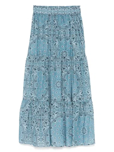 Mc2 Saint Barth Cheyenne Bandana-print Tiered Skirt In Blue