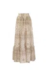 Mc2 Saint Barth Tiered Maxi Skirt In Printed Silk Voile In Cream