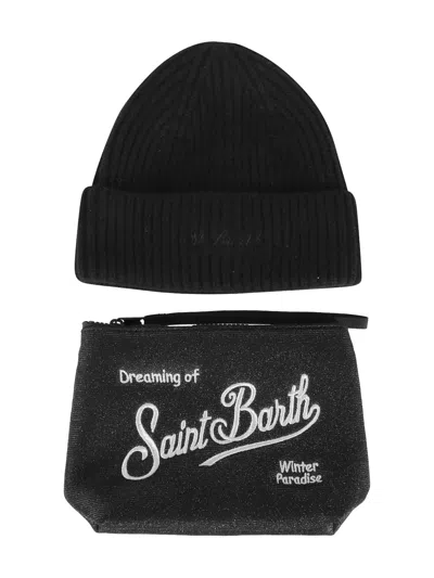 Mc2 Saint Barth Christmas Box Beanie Hat And Clutch Bag Set In Black