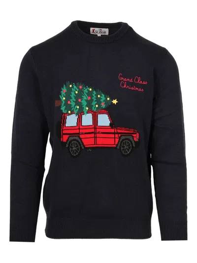 Mc2 Saint Barth Christmas Graphic Sweater In Blue