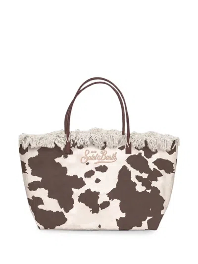 Mc2 Saint Barth City Cow-print Fringed Tote Bag In Multi