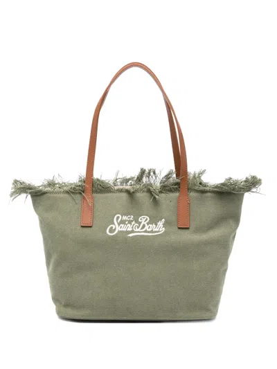 Mc2 Saint Barth City Embroidered Fringed Tote Bag In Gray