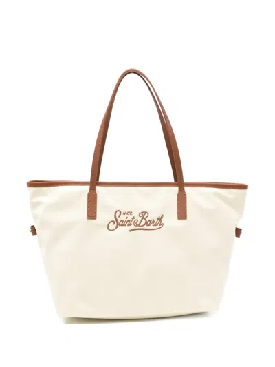 Mc2 Saint Barth City Embroidered-logo Tote Bag In White