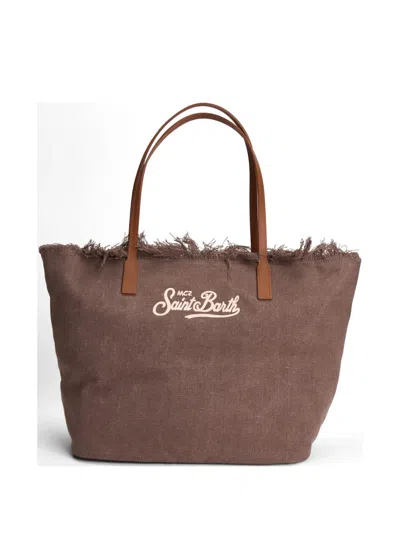 Mc2 Saint Barth City Frayed Logo-detail Tote Bag In Brown