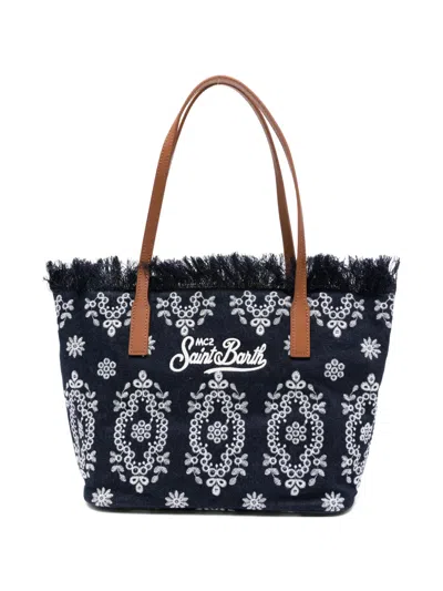 Mc2 Saint Barth City Fringed Floral Tote Bag In Blue