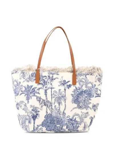 Mc2 Saint Barth City Fringed Jungle-print Tote Bag In White