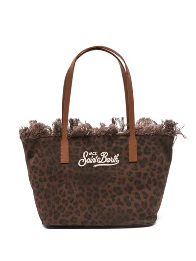 Mc2 Saint Barth City Fringed Leopard-print Tote Bag In Brown