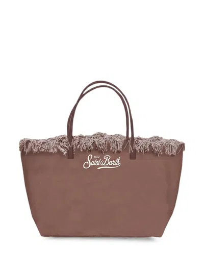 Mc2 Saint Barth City Fringed Logo-embroidered Tote Bag In Brown