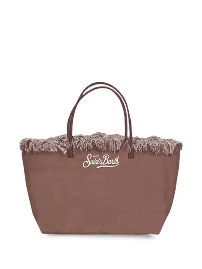 Mc2 Saint Barth City Fringe-trim Logo-embroidered Tote Bag In Brown