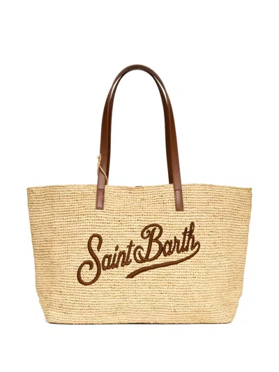 Mc2 Saint Barth City Logo-embroidered Raffia Tote Bag In Pink