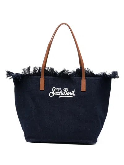 Mc2 Saint Barth City Logo-embroidered Tote Bag In Blue