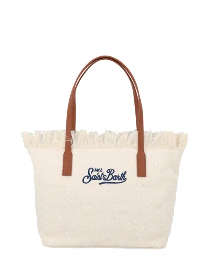 Mc2 Saint Barth City Medium Warm Suede Handles Tote Bag In White
