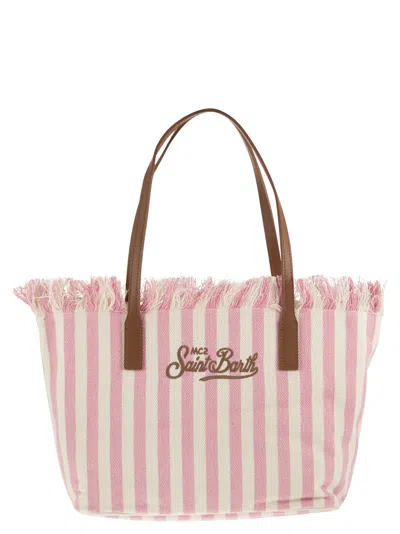 Mc2 Saint Barth City Shopper Bag In Striped Canvas With Embroidered Logo In Multi