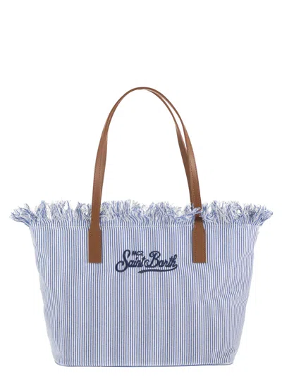 Mc2 Saint Barth City Shopper Bag In Striped Canvas With Embroidered Logo In Multi