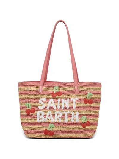 Mc2 Saint Barth City Striped Cherry Raffia Shoulder Bag In Brown