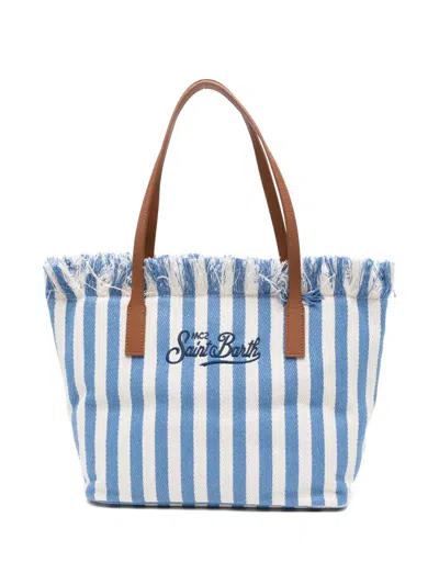 Mc2 Saint Barth City Striped Fringed Tote Bag In Blue