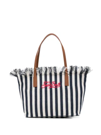 Mc2 Saint Barth City Striped Fringed Tote Bag In Multi