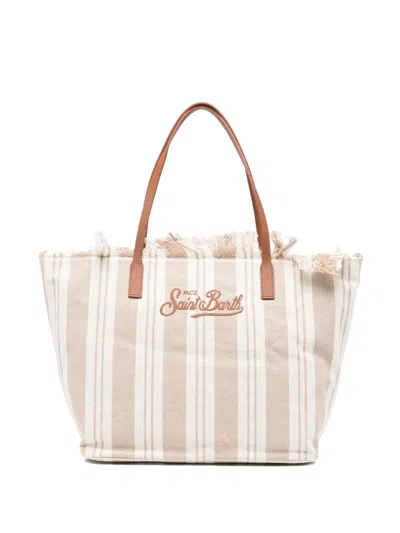 Mc2 Saint Barth City Striped Fringed Tote Bag In Multi