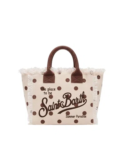 Mc2 Saint Barth Classic Beige Canvas Tote With Polka Dot Accents In Multi