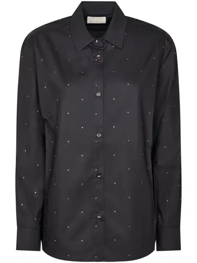 Mc2 Saint Barth Classic Black Button-down Shirt With Strass Embellishments