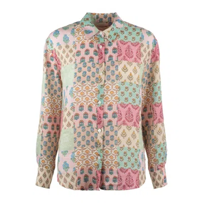 Mc2 Saint Barth Classic Linen Shirt With Floral Patch Print