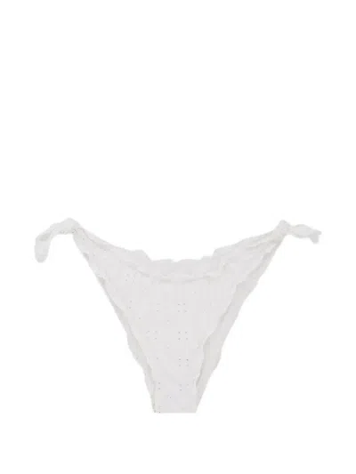 Mc2 Saint Barth Classic Moon Sangallo-embroidered Bikini Bottoms In White