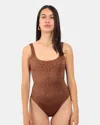 Mc2 Saint Barth Classic Onepiece Swimsuit - Shiny Rhinestone Leopard 18 In Brown
