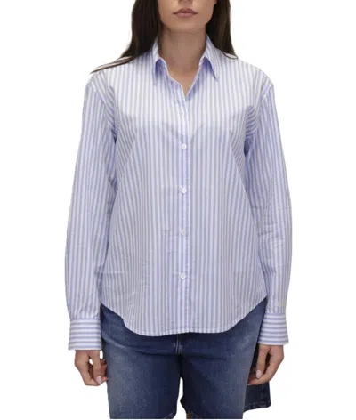 Mc2 Saint Barth Classic Striped Button-up Shirt With Embroidered Detail In Blue