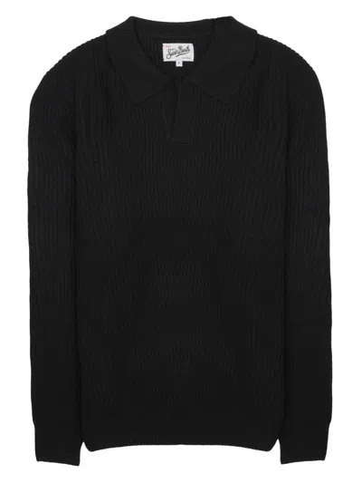 Mc2 Saint Barth Classic Wool Sweater With Polo Collar For Men In Black