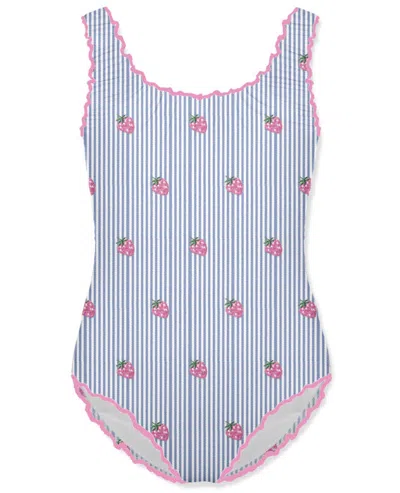 Mc2 Saint Barth Clio One-piece Swimsuit Embroidered Seersucker With Blue Stripes