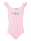 Mc2 Saint Barth Clio Ruffled Striped Swimsuit In Pink
