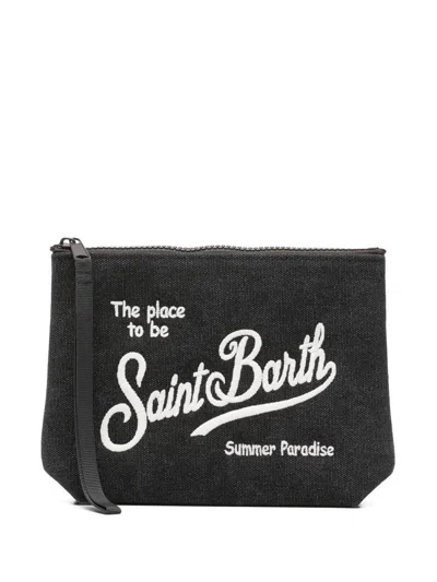 Mc2 Saint Barth Clutch Bag Alina Nera Con Logo Bianco Cucito