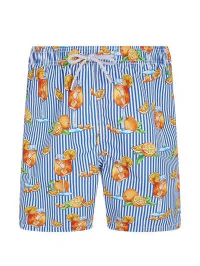 Mc2 Saint Barth Gustavia Orange Taste Stripes Swim Shorts In Blue