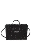 Mc2 Saint Barth Colette - Wool-effect Bag With Logo And Rhinestones In Black